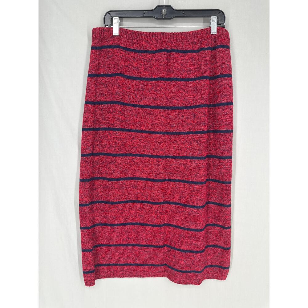 Vintage Skirt Womens Medium Red Striped Midi Navy Blue Knit Cotton Made USA - Picture 5 of 7